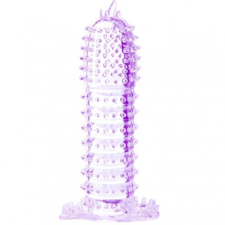 FUNDA PARA PENE CON PUNTOS ESTIMULANTES MORADO 14 CM