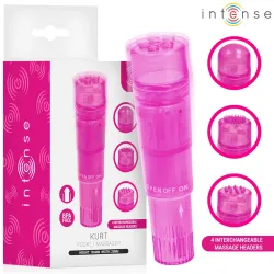 INTENSE - KURT MINI MASAJEADOR CON 4 CABEZALES INTERCAMBIABLES ROSA