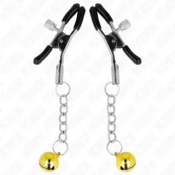 KINK - PINZAS PARA PEZONES CON COLGANTE DE CASCABEL DORADO 6 CM