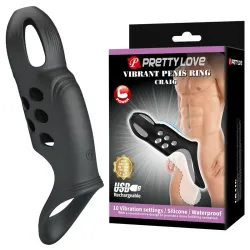 PRETTY LOVE - CRAIG ANILLO PARA PENE VIBRADOR RECARGABLE NEGRO