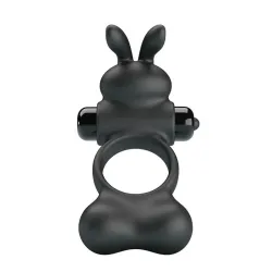 PRETTY LOVE - ANILLO VIBRADOR PARA PENE CON ESTIMULADOR DE CONEJITO 10 FUNCIONES NEGRO