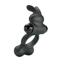 PRETTY LOVE - ANILLO VIBRADOR PARA PENE CON ESTIMULADOR DE CONEJITO 10 FUNCIONES NEGRO